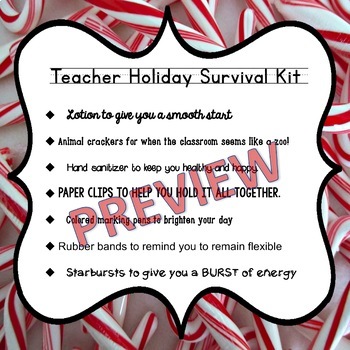 Teacher Holiday Survival Kit {CUSTOMIZABLE} | TpT