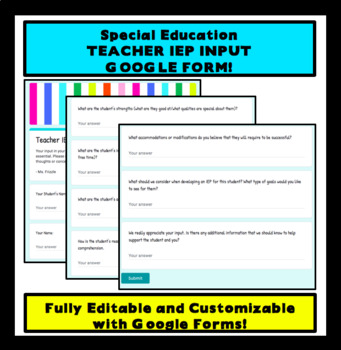 Preview of Teacher IEP Input Google Form for Special Education - For Distance & EDITABLE!