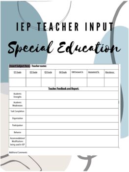 Preview of Teacher Input Form | Special Education Resource
