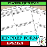 Teacher Input Form for IEP