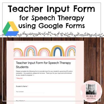 Preview of Teacher Input Form for Speech Therapy - Google Forms