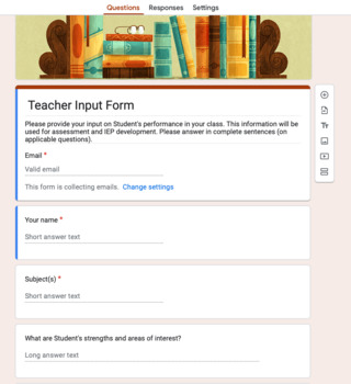 Preview of Teacher Input Google Form for IEPs [for Secondary Teachers]