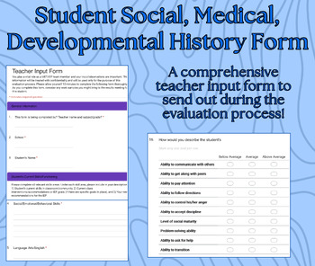 Preview of Teacher Input Google Form for MET/IEP Meeting | SPED Evaluation Input Form