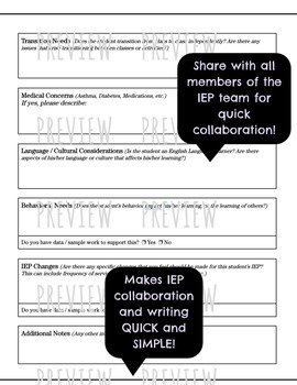 Teacher Input for IEP Meeting Form *Fully Editable* in 2024