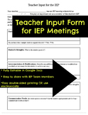 Teacher Input for IEP Meeting Form *Fully Editable*