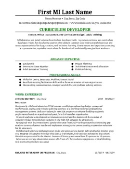 Preview of Teacher --> Learning Designer/Curriculum Developer Resume Outline ATS Friendly