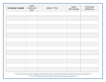 Teacher Library Book Checkout Tracking Sheet by Drew Bailey | TpT