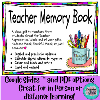 Teacher Memory Book Editable Google Slides™ & PDF