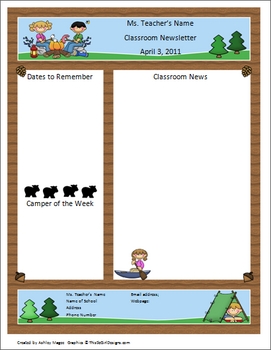 Preview of Teacher Newsletter Template - Camping Theme