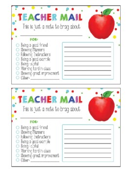 Preview of Teacher Note Home - Brag Card - Good Behavior - Reward Chart - Reward System