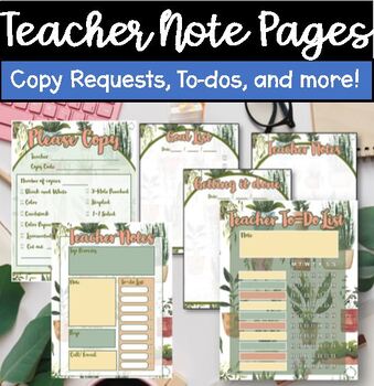 Preview of Teacher Note pages, copy request, goal sheet, print & go, notebook, organizer