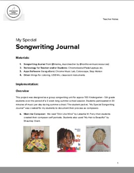 Preview of Teacher Notes: My Special Songwriting Journal by Northover Music Resources