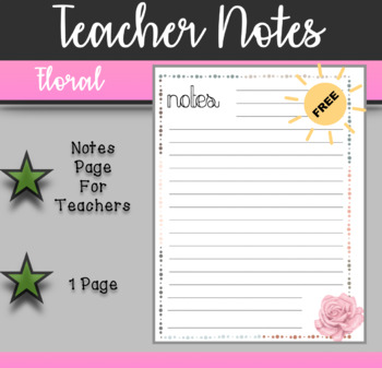 Preview of Teacher Notes Page | Teacher Planner | Floral Planner FREEBIE