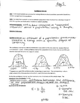 Preview of Teacher Notes for Common Core Algebra 2 Statistics-Confidence Intervals