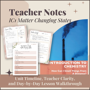 Preview of Teacher Notes for IQWST IC1 Matter Changing States with Learning Targets