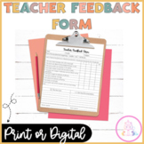 Teacher Observation Feedback Form Administrator or Coaching
