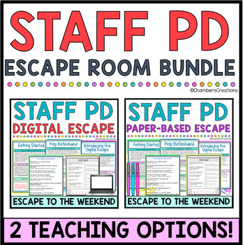 Preview of Teacher PD Staff Morale Teambuilding Escape Room Bundle Back to School Admin