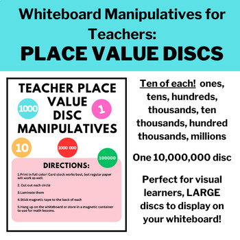 Preview of Teacher Place Value Discs - Large Printable Manipulatives for Whiteboard