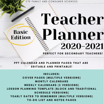 Preview of Teacher Planner 2020-2021 (Editable and Printable, PPT version)