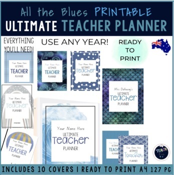 Preview of Teacher Planner 2023 Australian Teachers Ultimate Binder - ALL THE BLUES