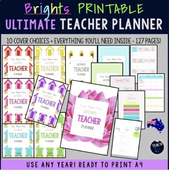 Preview of Teacher Planner 2023 Australian Teachers Ultimate Binder Printable - BRIGHTS