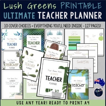 Preview of Teacher Planner 2023 Australian Teachers Ultimate Binder Printable - LUSH GREENS