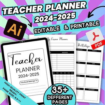 Preview of Teacher Planner 2024-2025 EDITABLE  & PRINTABLE - Teacher Binder 2024-2025