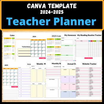 Preview of Teacher Planner 2024-2025 : pdf ; png and Canva Template.