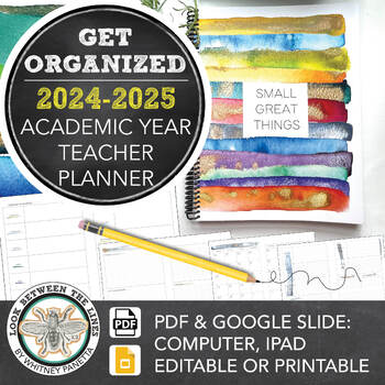 Preview of Teacher Planner 23-24 Academic Year: Digital Editable, Printable, Google Slide