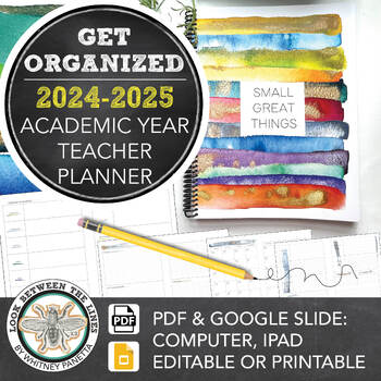 Preview of Art Teacher Planner 24-25 Academic Year Digital Editable Printable, Google Slide