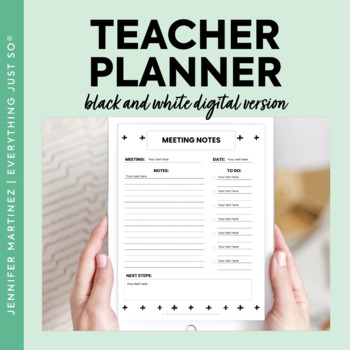 Preview of Teacher Planner | Black and White | DIGITAL VERSION