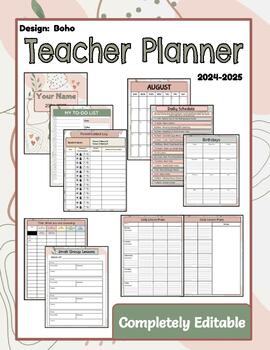 Preview of Teacher Planner Boho Style- 2023-2024 EDITABLE