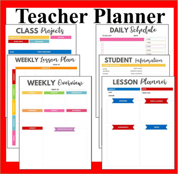 Preview of Teacher Planner Book- Teacher's Lesson Planner- Colored Teachers Organizer