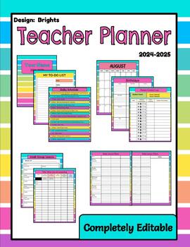 Preview of Teacher Planner Bright-Style 2023-2024 EDITABLE