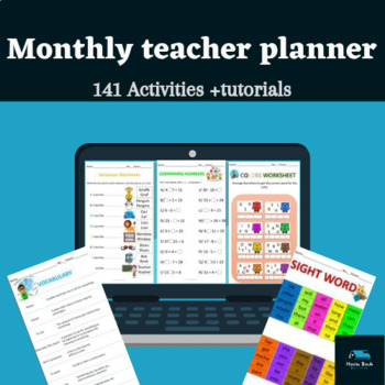 Preview of Teacher Planner Digital & Printable lesson 2023 Worksheet, Vocabulary, Math..