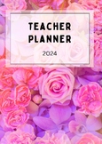 Teacher Planner For Year 2024 In Pink Flowers Style