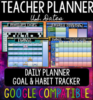 Preview of Teacher Planner & Monthly Goals - Gilded Gold Theme - US Dates