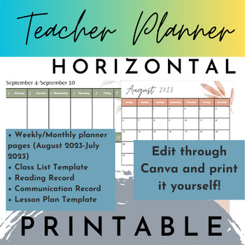Preview of Teacher Planner Monthly/Weekly--Horizontal