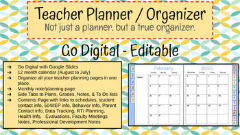 Preview of Teacher Planner Organizer -- Go Paperless