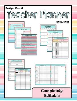 Preview of Teacher Planner Pastel-Style 2023-2024 EDITABLE