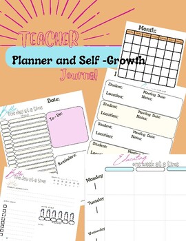 Preview of Teacher Planner & Self-Growth Journal Daily, Weekly, Month Reflection Bright