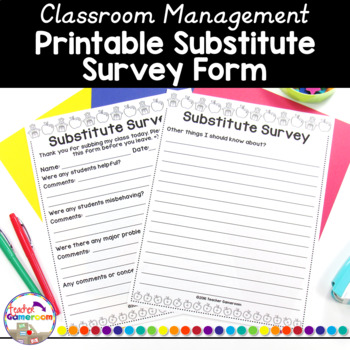 Preview of Teacher Planner - Substitute Survey Form