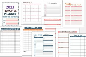 Preview of Teacher Planner Template 2023: Monthly, Quarterly, Yearly, Class timetable ...