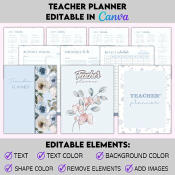 Preview of Teacher Planner Template Fully Editable by CANVA