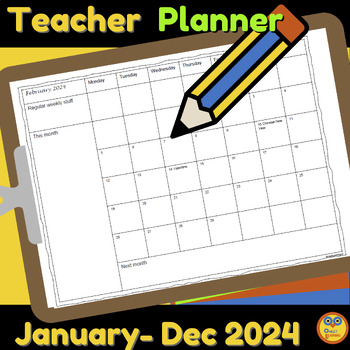 Preview of Teacher Planner for January - December 2024 - Plan by Topic, Day, Week & Month