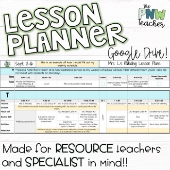 Preview of Teacher Planner for Specialists / Interventionist - Google Drive