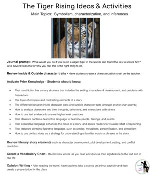 Preview of Teacher Planner for The Tiger Rising - Activities and Anchor Charts