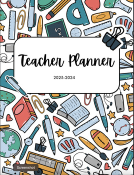 Preview of Teacher Planner in Green and Blue Doodle Style