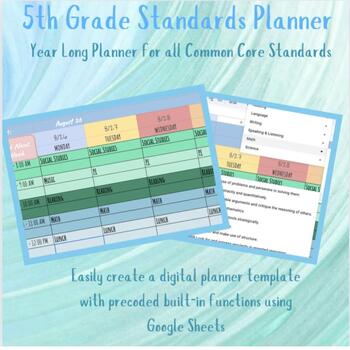Preview of Teacher Planner with Common Core Standards for 5th Grade