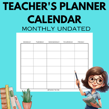 Preview of Teacher Planning Calendar Monthly Blank Undated Monday to Friday FREE!
